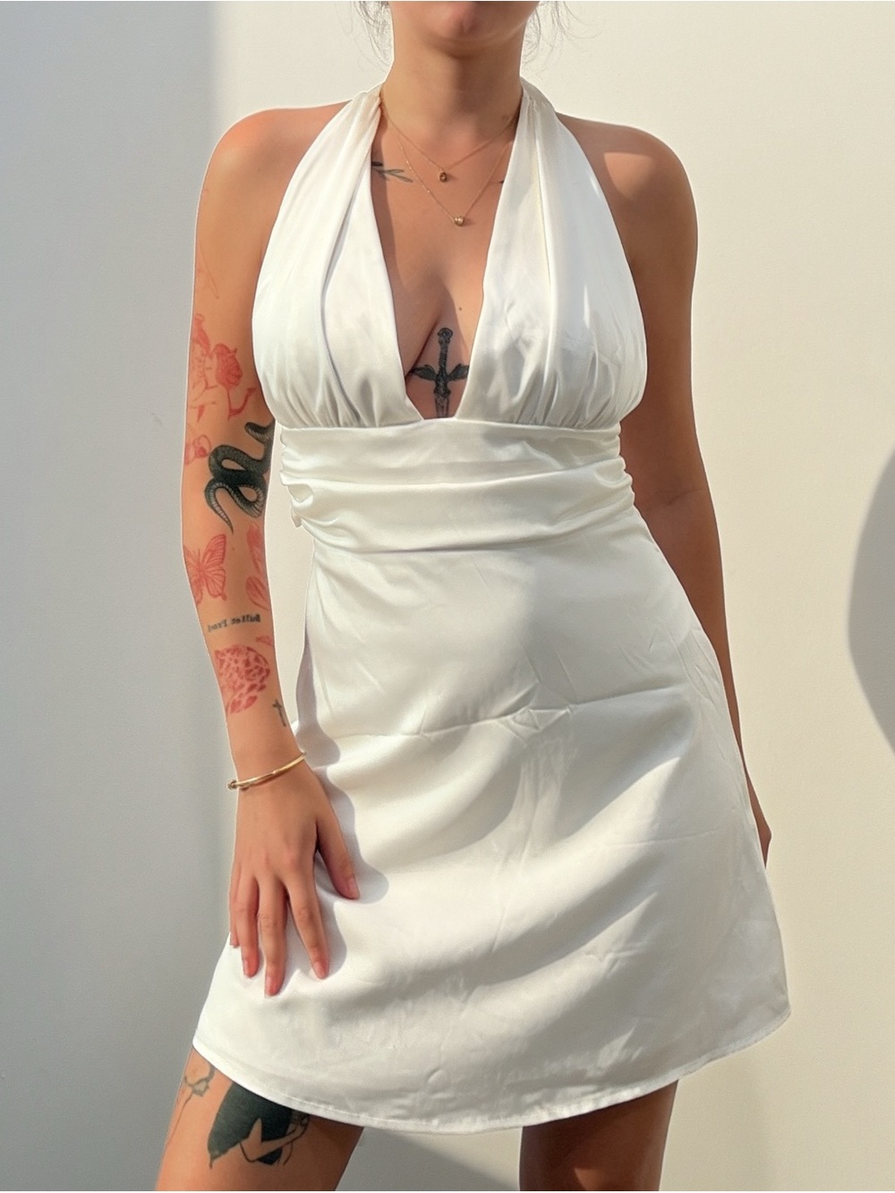 Forever 21 White Satin Halter Mini Dress